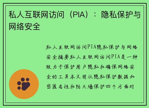 私人互联网访问（PIA）：隐私保护与网络安全