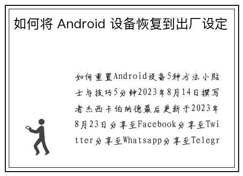 如何将 Android 设备恢复到出厂设定 